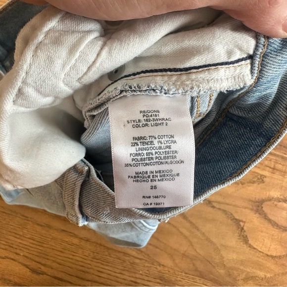 RE/DONE Jeans 90s High Rise Ankle Crop Raw Hem Button Fly Light Wash 25 - Picture 10 of 16